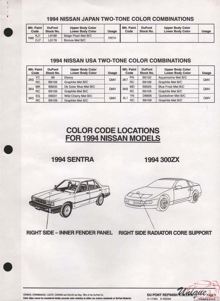 1994 Nissan Paint Charts DuPont 4